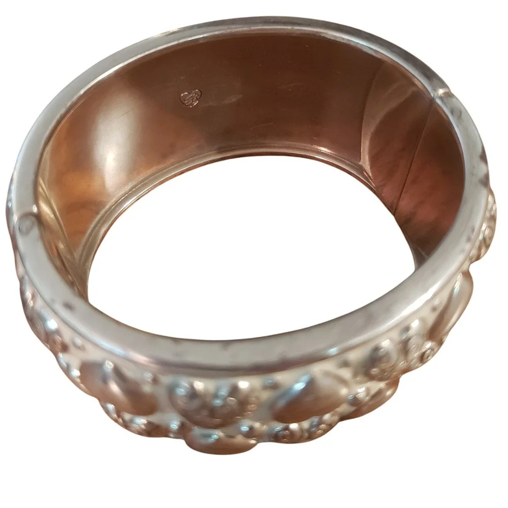 Brighton Hearts Bangle Bracelet‎ Silver Tone Embossed Design Statement Jewelry
